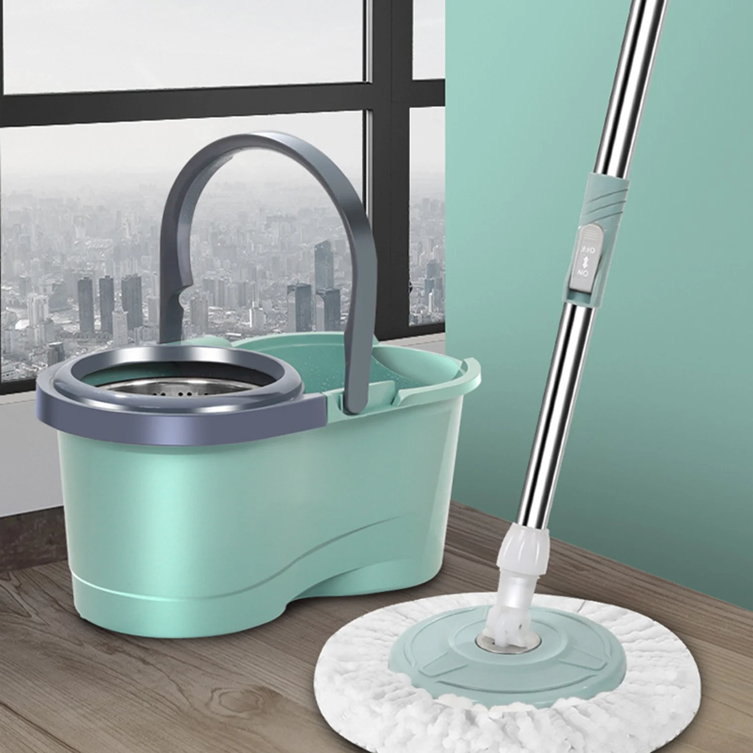 360 &deg; Water Throwing Mop Double Drive Lazy Mop Barrel Rotating Stainless Steel Drying Drum With Wringer Suit For Household