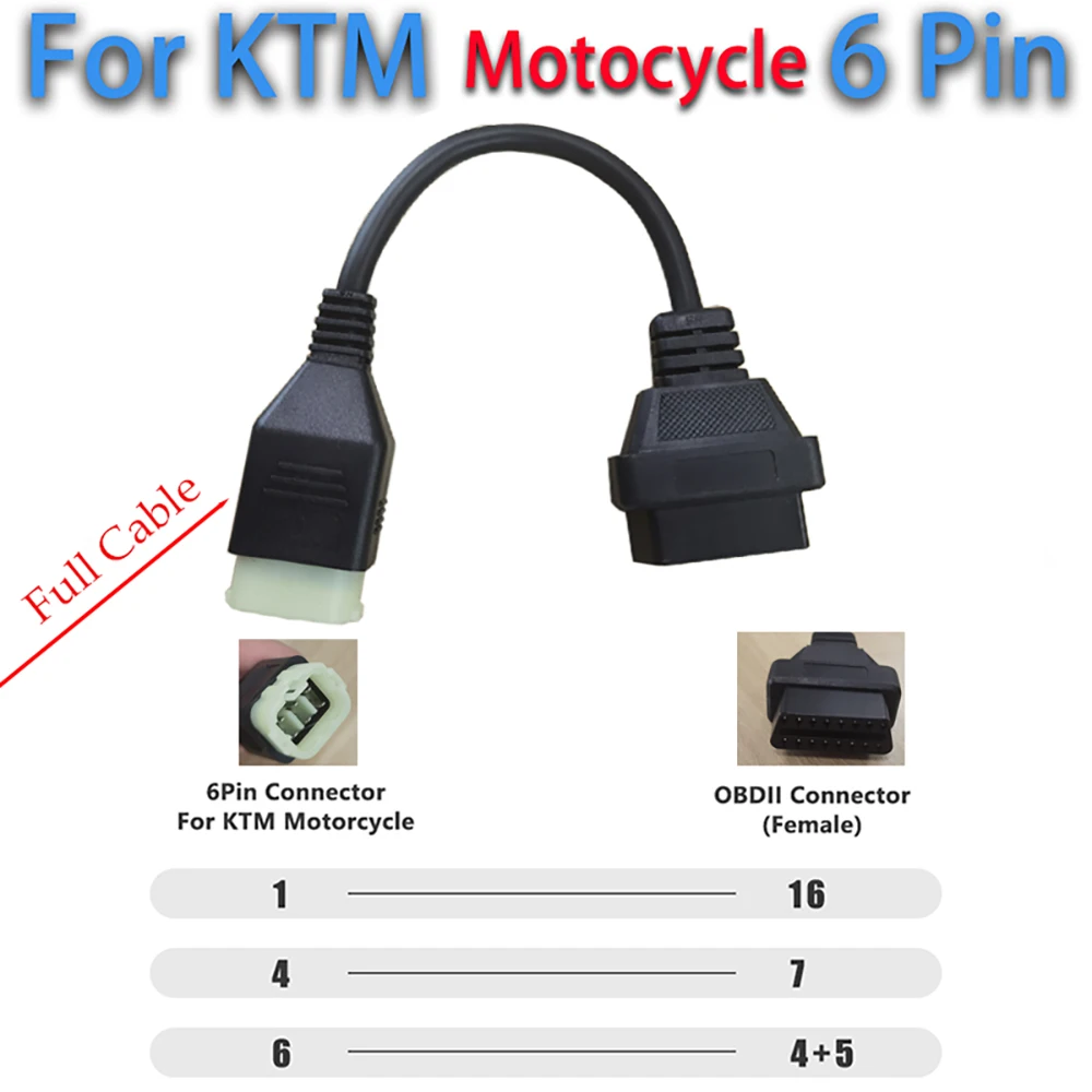 

For KTM OBD2 Connector Motorcycle Motobike For KTM 6 Pin To 16 Pin Adapter For OBD2 Diagnostic Tools Moto OBD 2 Extension Cable