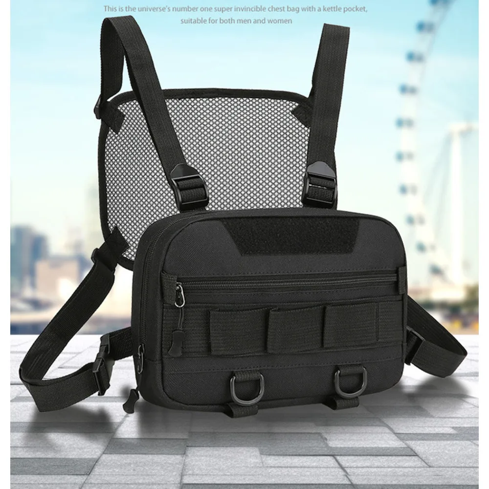Military enthusiasts wearing vests, charter planes, chest trendy tactical shoulder bags, running hiking backpacks,_voghion.com