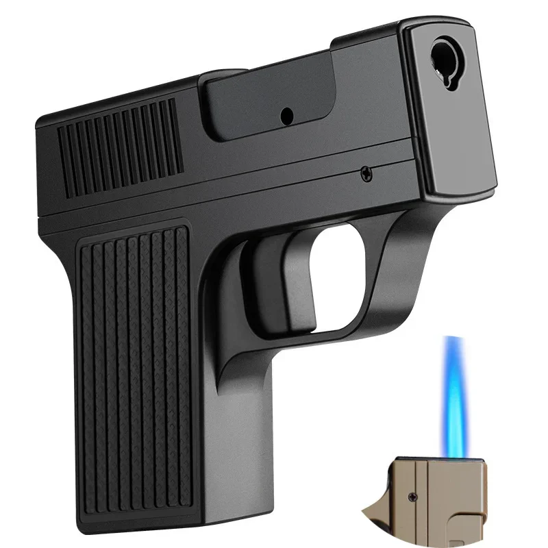 Creative Pistol Gun Lighters with Cigarette Case Jet Torch Lighter Capacity 10PCS Cigarette Windproof Cigar Lighter Isqueiro