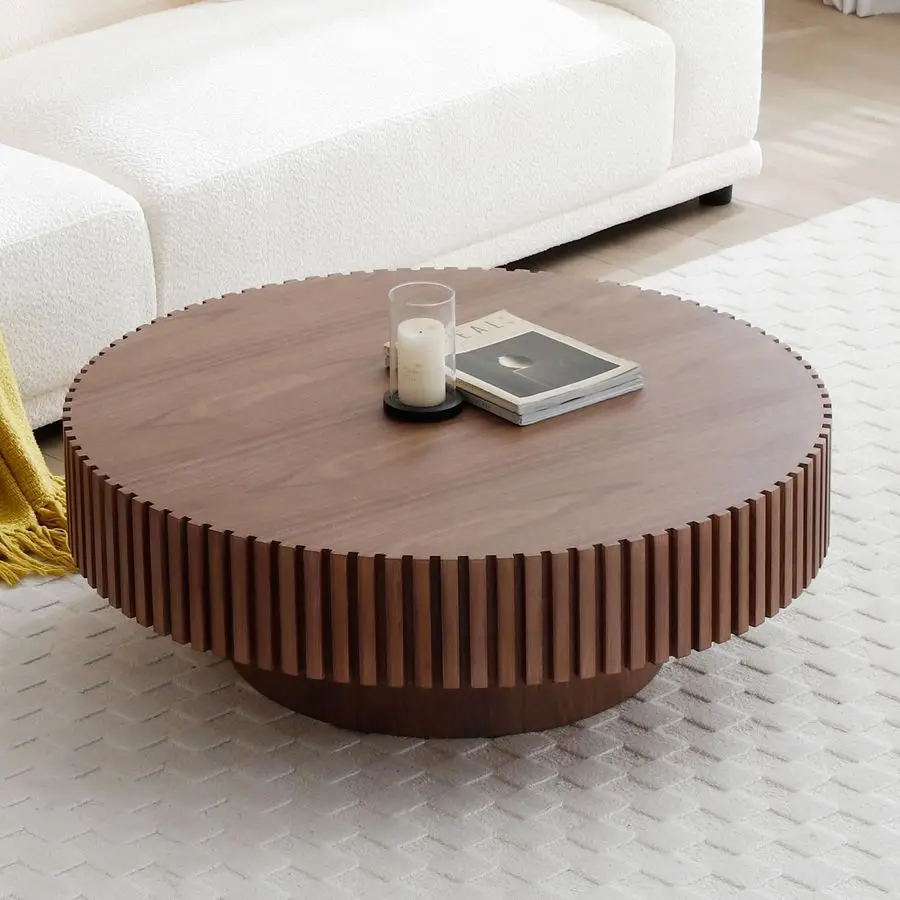 Walnut Round Fluted Coffee Table 4