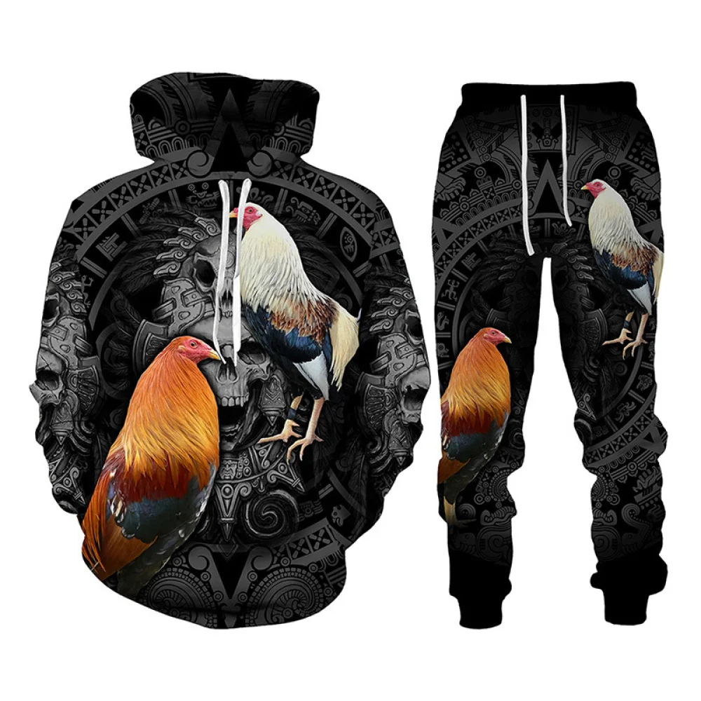 Cool Rooster Hunting Camo 3D Printed Hoodies Sweatshirt Male Sweatpants Set Unisex Men's Tracksuit Fashion Men's Clothing Suit men women animal fish hunting camo 3d printed hoodie set harajuku unisex cool tracksuit fashion hip hop streetwear clothing suit