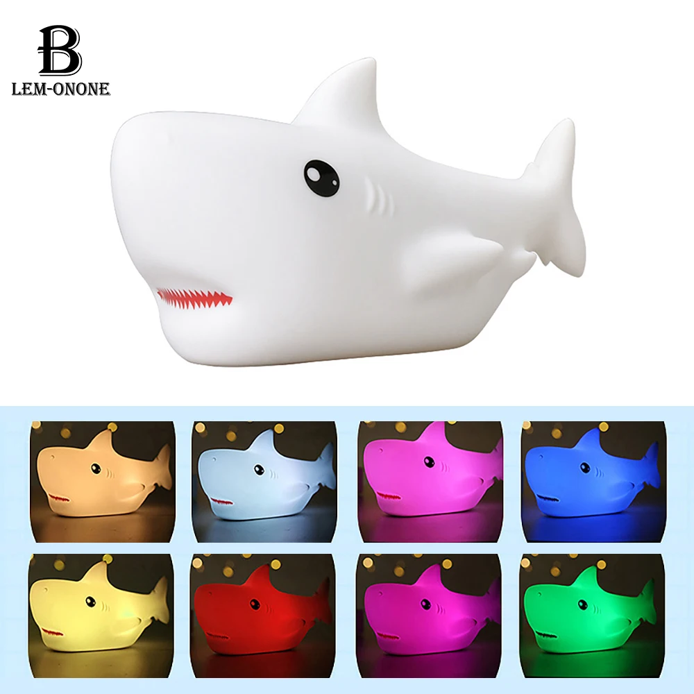 

Cartoon Shark NightLight LED Soft Silicone Light Rechargeable Colorful Atmosphere Lamp for Children Christmas Holiday Gifts