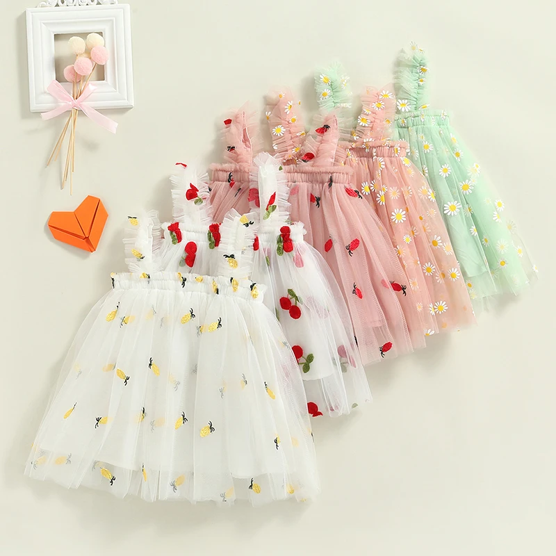 Toddler Baby Girls Princess Dress Lovely Daisy/Fruit Sling Dress Infant Tutu Princess Summer Fluffy Birthday Baptism Dress