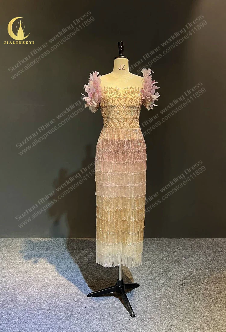 3289 Real Sexy Short Sleeves Feathers Tassle Colorful Beaded vestidos de  noche abendkleider evening dresses   - AliExpress 320