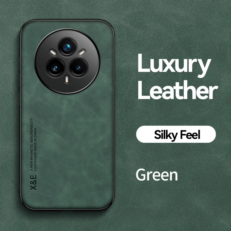 Luxurious Leather Phone Case with Car Magnetic Holder and Soft TPU Frame