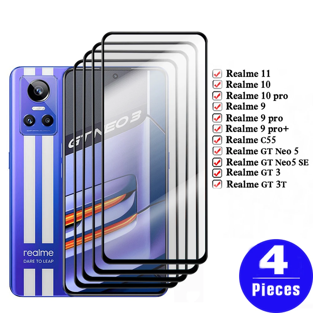 

4PCS cover Tempered glass For Realme GT Neo 5 10 11 9 pro plus 3 3T 2 screen protector For Realme GT Neo5 SE C55 protective film