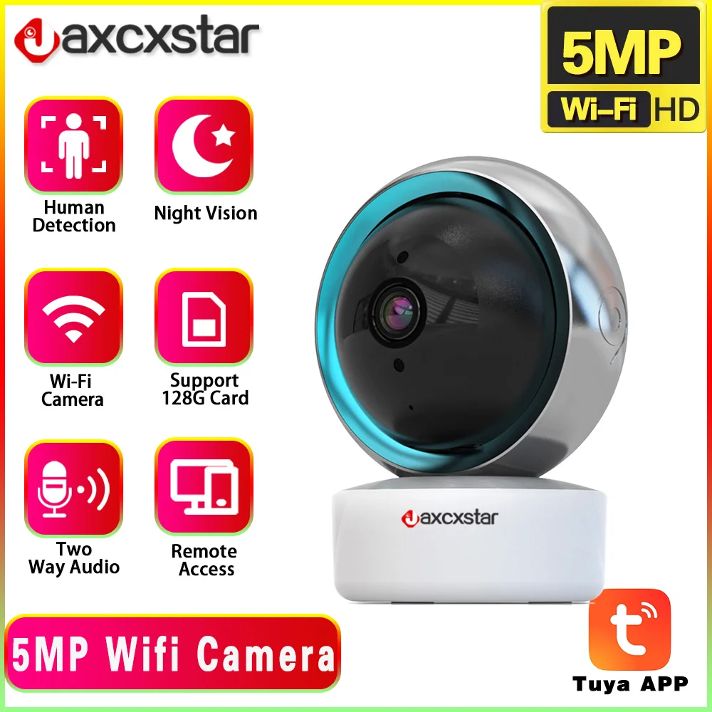 5MP Wireless IP Camera 5V Tuya Smart Outdoor Home Security Auto Tracking Human Detection Camera WIFI CCTV Surveillance Camera