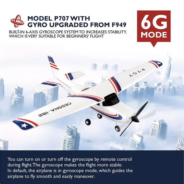Park10 RC Airplane P707G 2.4G 3D/6G With Gyroscope 3Ch RC Airplane Fixed Wing Plane Outdoor Toys Drone RTF CESSNA 182 Plane Gift 4