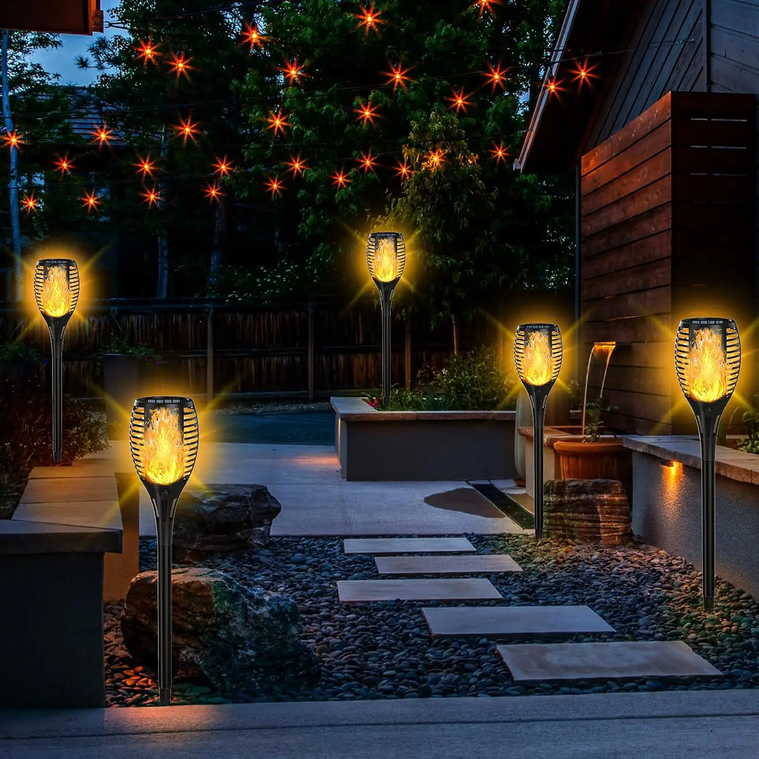 Upgraded Solar Lights Outdoor 4 Pack Solar Torch Lights Flickering Flame Larger