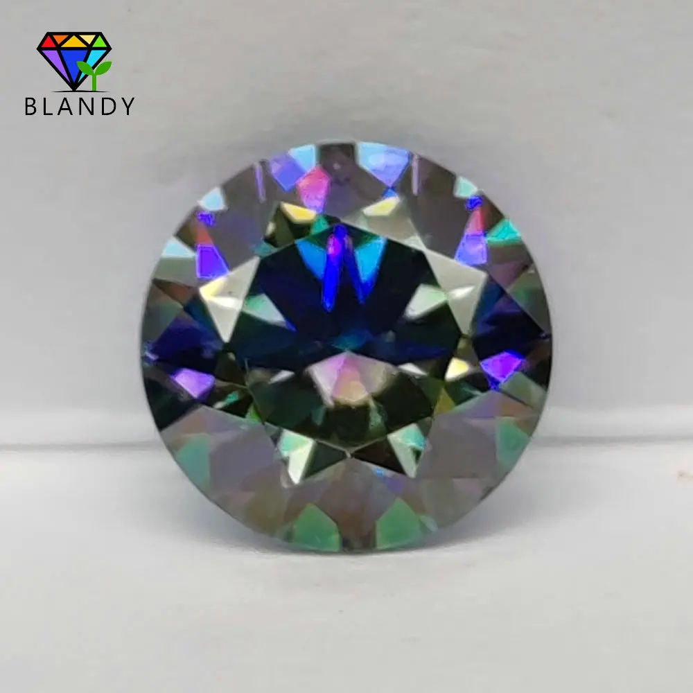 Multicolor Round Cut Moissanite Gemstone with GRA Certification