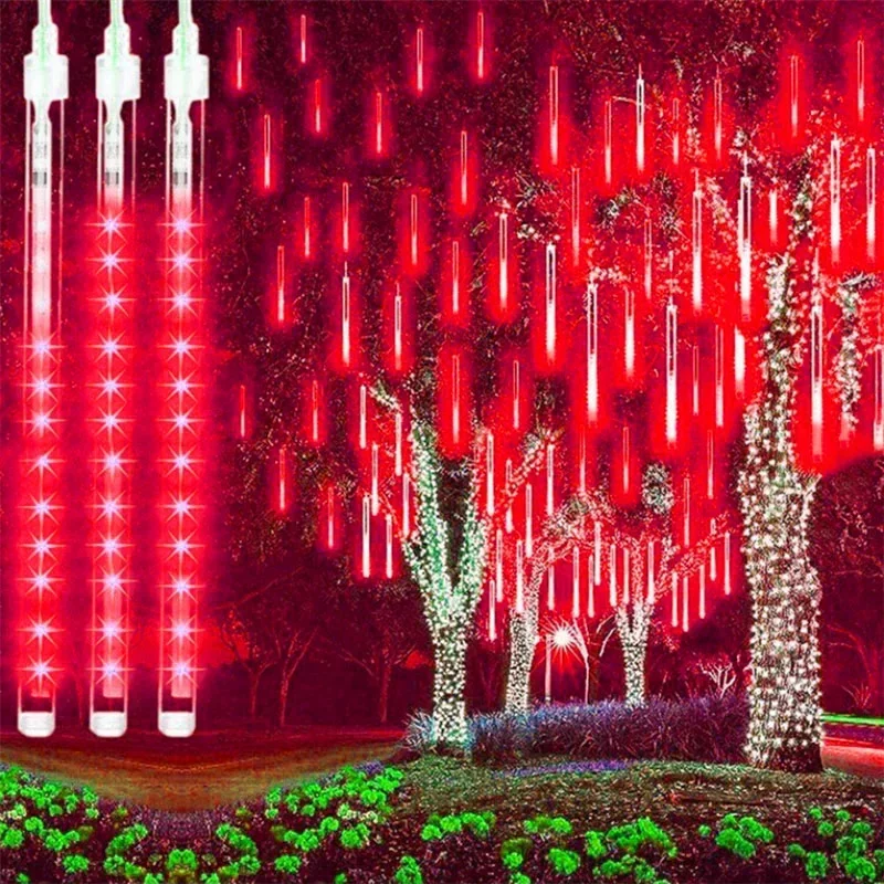 thumbnail image 1 of Juego de 1/2/3/4 luces de cadena con forma de lluvia de meteoritos, guirnaldas de hadas para la calle, decoraciones para árboles de Navidad para exteriores, luces de jardín para Año Nuevo, 1 of 5