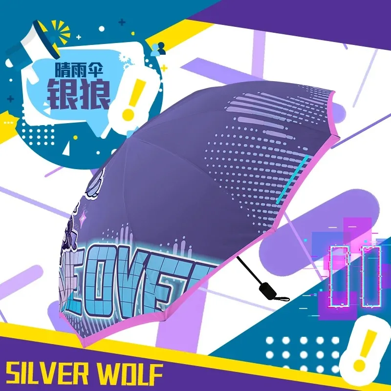 

Anime Honkai Impact 3 Silver Wolf Theme Cosplay Fashion Portable Folding Umbrella Sun Rain Umbrella Student Birthday Gift
