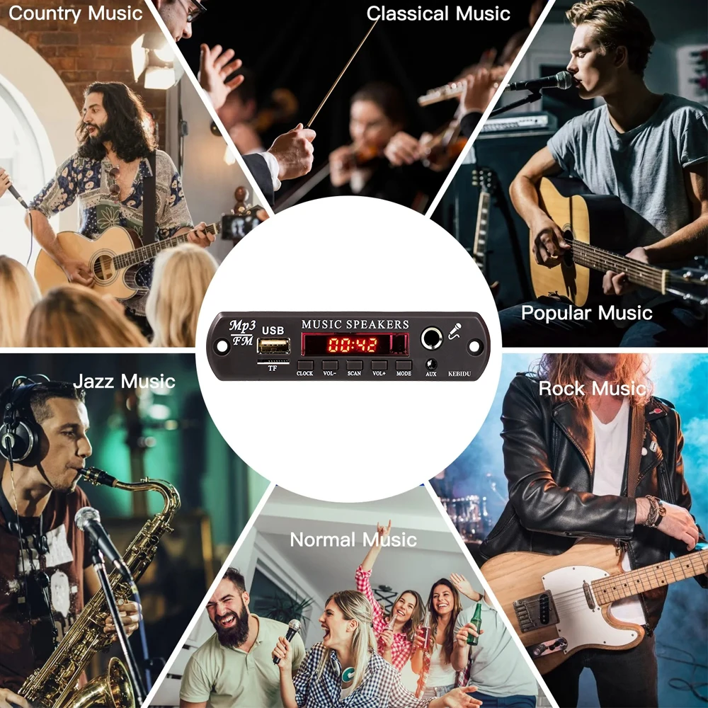 KEBIDU MP3 WMA Decoder Board Bluetooth 5.3 Wireless Car Audio Microphone USB TF Radio DIY MP3 Music Player with Remote Control