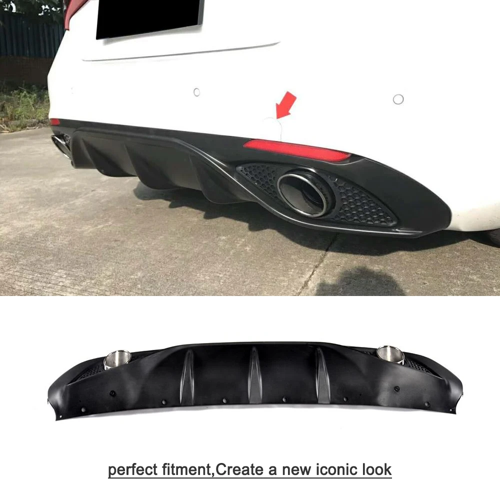 Black PP car rear bumper lip diffuser spoiler with exhaust tips for Alfa Romeo Giulia Sedan 4 Door Quadrifoglio TI