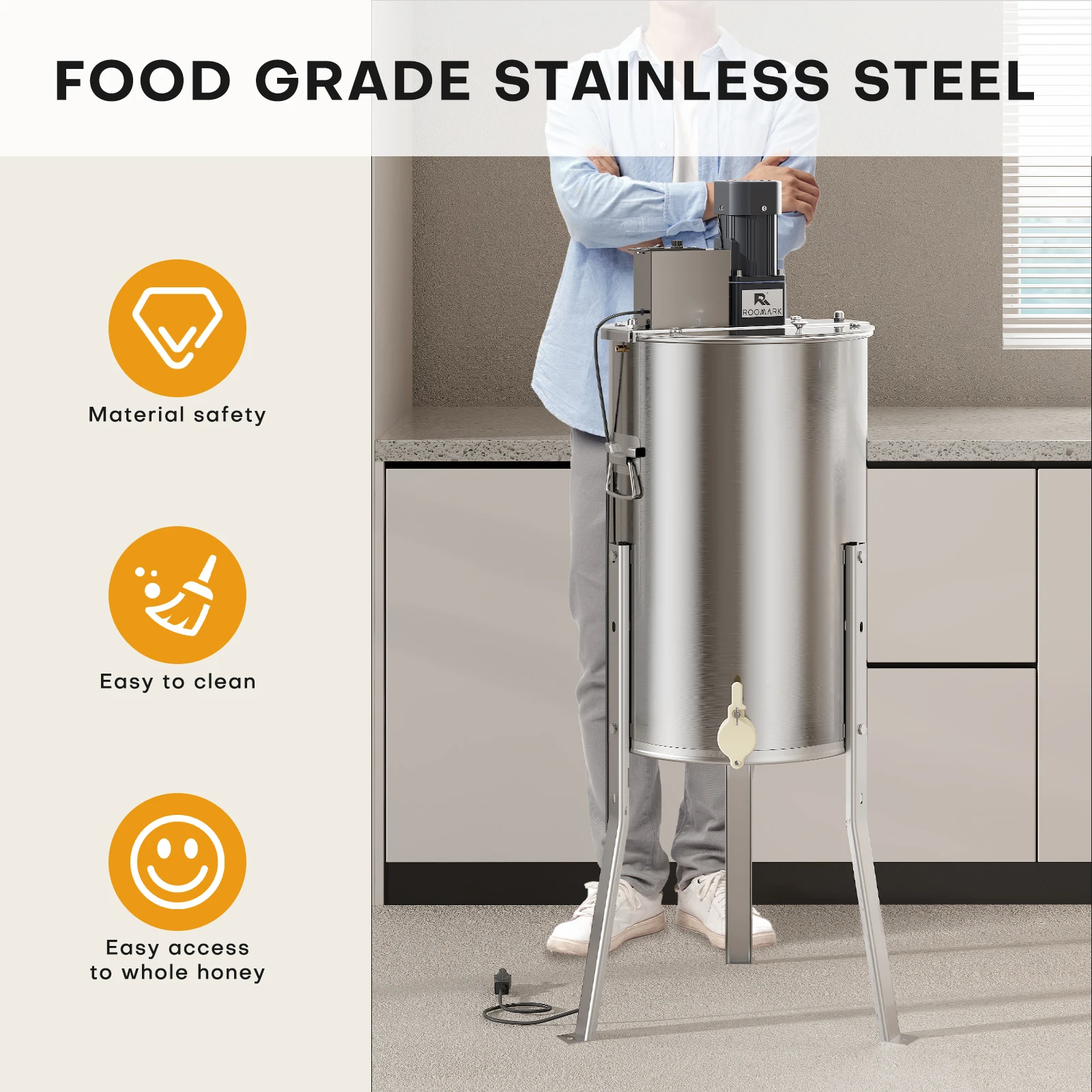 ROOMARK Honey Extractor 2/4 Frame Manual Electric Stainless Steel Honeycomb Spinner Crank Honey Centrifuge Beekeeping Equipment 2