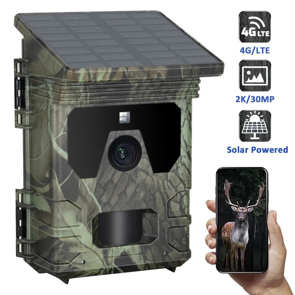 

Outdoor Live Show APP Control Wireless Hunting Camera 2K HD Night Vision 30MP Solar Charging Support Wildlife Trap Game Cam