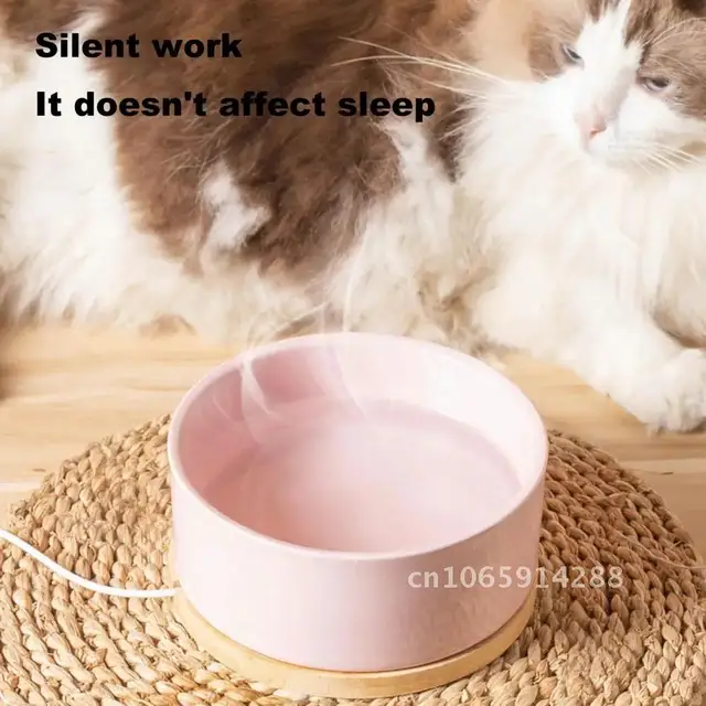 350ml Pet Control Water Feeder,Thermal Cat Water Electric Wood Bowl,With Bowl,With Thermostatic Base,Heating Ceramic Heated 4