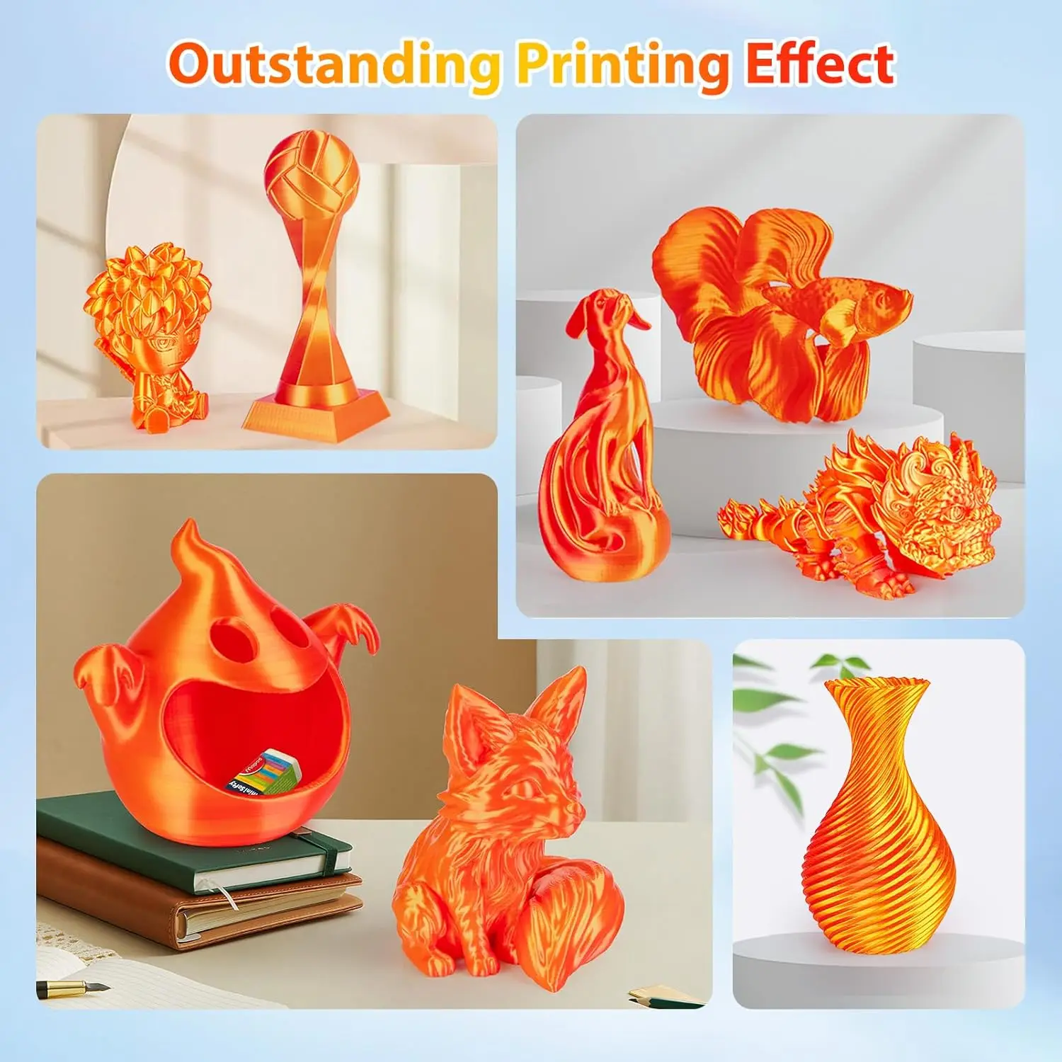 3색 1실 PLA 실크 필라멘트 250g 1.75mm, 고광택, FDM 3D 프린터 호환
