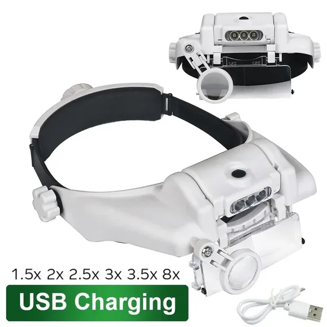 Hot Selling USB Rechargeable Glasses Loupe Watchmaker Repair Tool Glasses Magnifier LED Headband Magnifying Glass