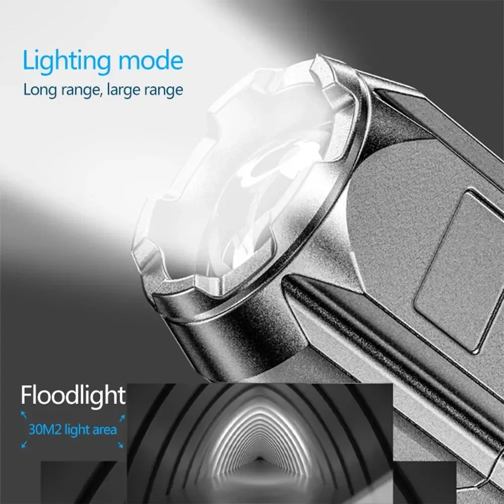 Handheld Flashlight Portable LED Flashlight ABS Strong Light Focusing USB Rechargeable Outdoor Home Searchlight Waterproof