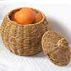 Hand-woven Oval Pumpkin Basket Desktop Sundries Storage Jar Lid Imitation Rattan Retro Storage Wicker Basket Plant Flower Basket 2