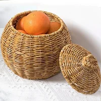 Hand-woven Oval Pumpkin Basket Desktop Sundries Storage Jar Lid Imitation Rattan Retro Storage Wicker Basket Plant Flower Basket 2
