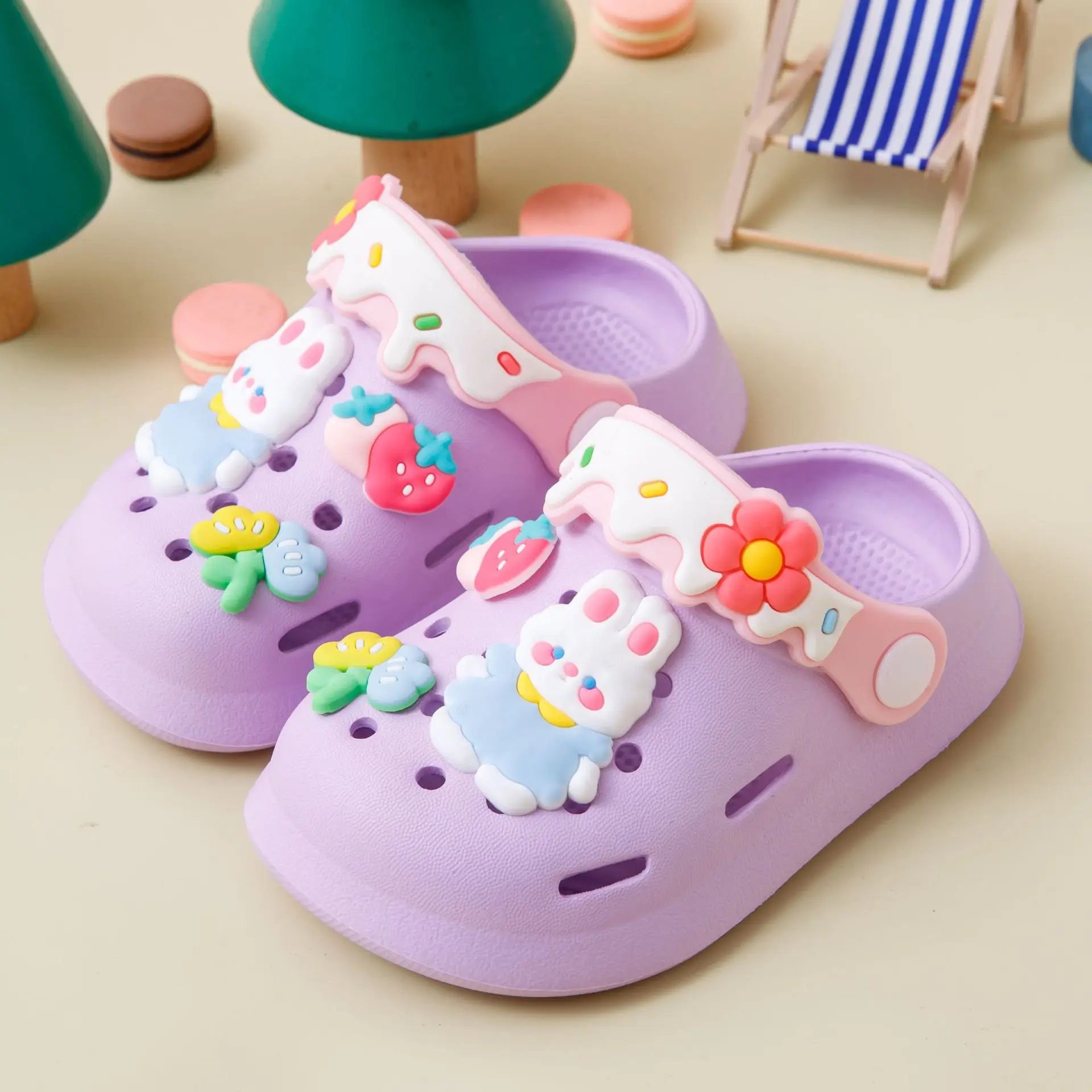 Cute Cartoon Bunny Garden Shoes For Girls Soft Sole Clogs For Baby Breathable Non-slip Indoor Outdoor Beach Sandals Trendy