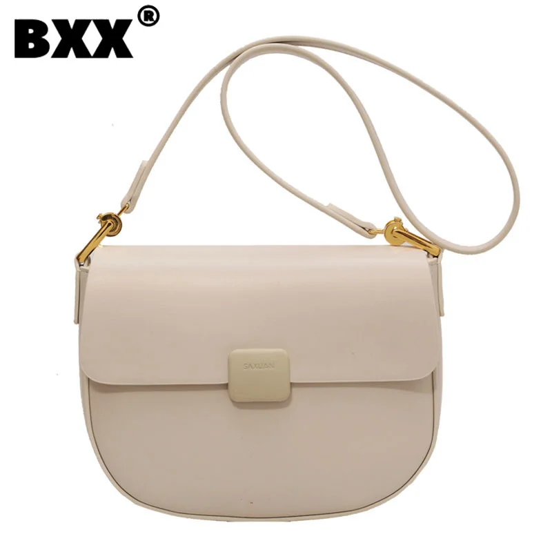 

[BXX] Vintage Saddle Shape Single Shoulder Crossbody Bags For Women Exquisite Solid Flap Pocket Simple Handbag 2023 New 8CY354