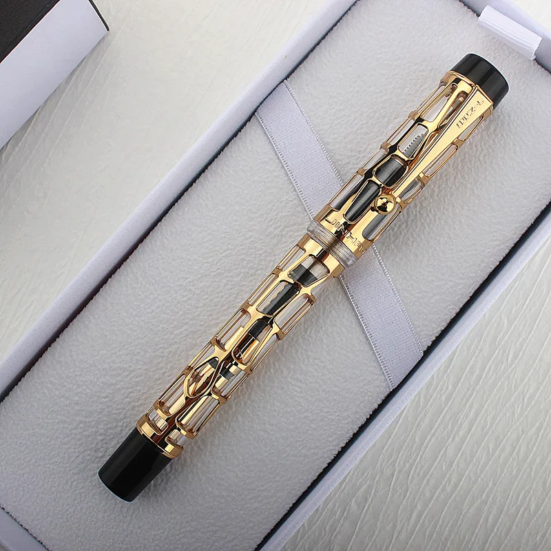 

Jinhao 100 Fountain Pen 18KGP Golden Plated M Nib 0.7mm Electroplating Hollow Ink Pen with A Converter Business Office Gift Pen