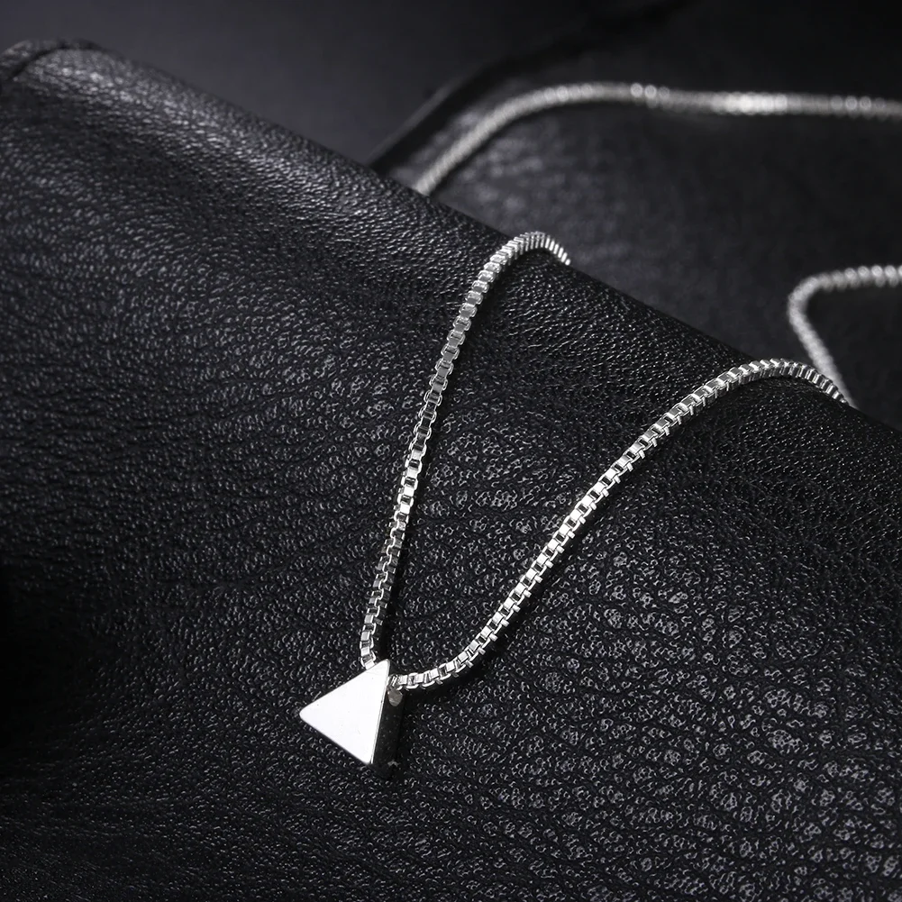

925 Sterling Silver Necklace 18 Inches Box Chain Simple Geometry Triangle Pendant for Women Fashion Jewelry Christmas Gifts