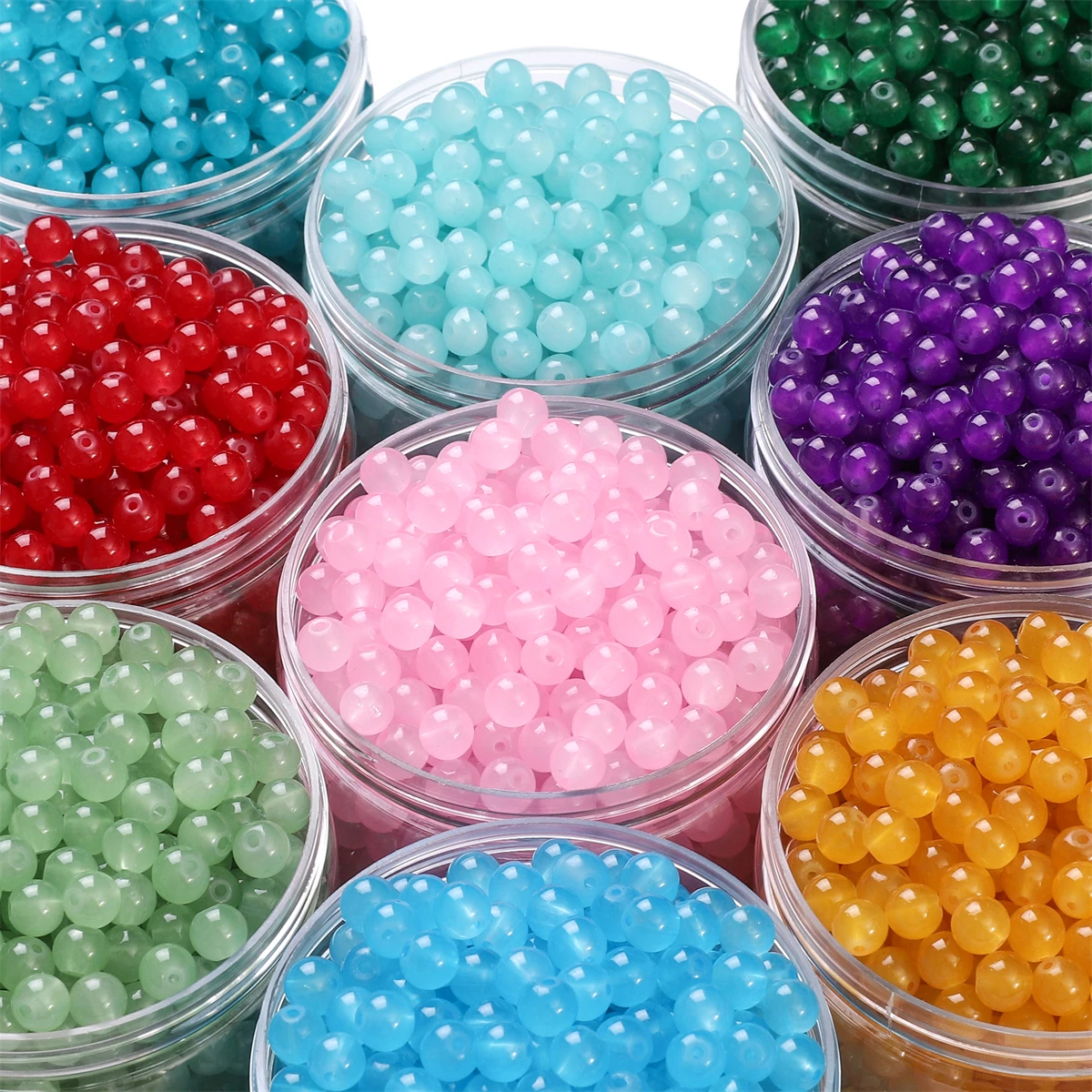 Glossy Jelly Imitation Jade Glass Round Beads – Assorted Sizes for Jewelry Making Supplies