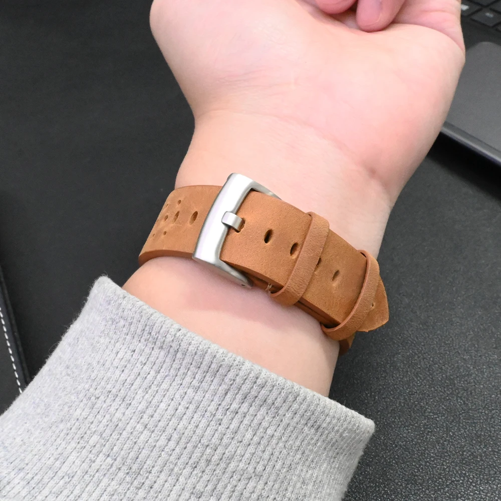Premium Genuine Leather Watch Band - Elegant Titanium Strap