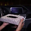 Luxury Car Tissue Box Pearls Diamond Seat Type Tissue Holder Sparkling Napkin Holder Bling Paper Cover Case  거실 수납장  블랙박스 6