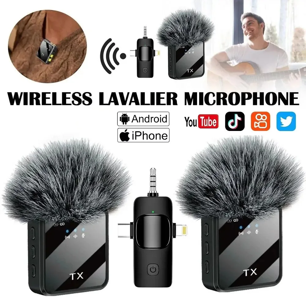 Wireless lavalier microphone, suitable for Apple Android charging portable podcast noise cancelling clip on microphone