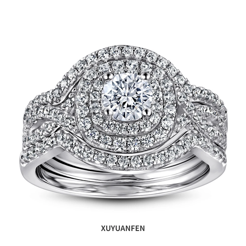 

XUYUANFEN Cross Border Pure Silver Electroplated 18K Gold Micro Set Zircon Silver Jewelry Ring for Women in Europe and America