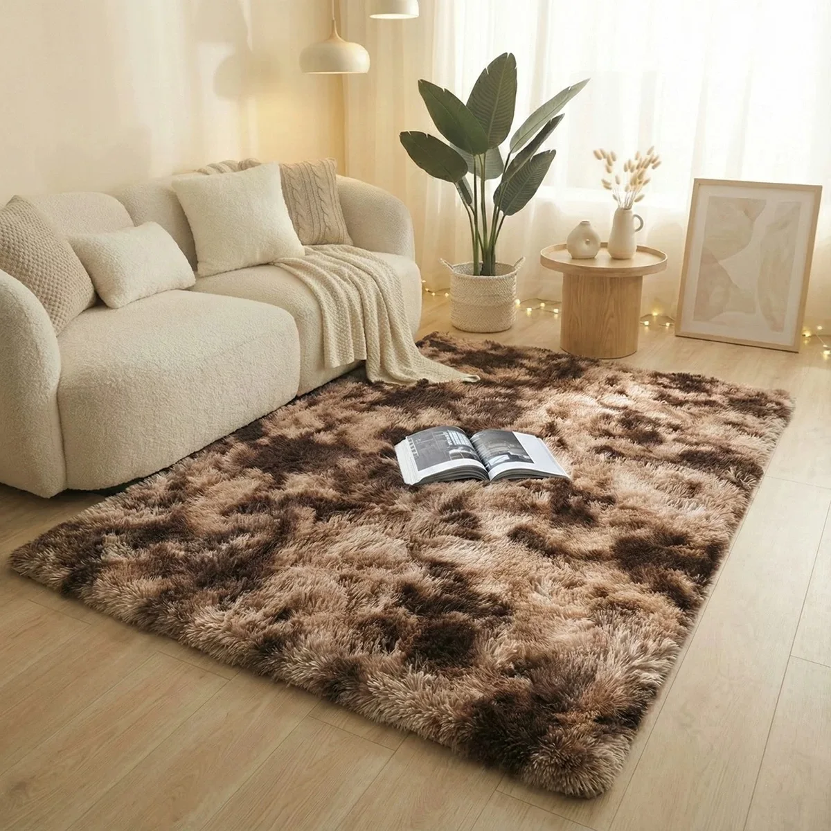 Luxurious Grey Tie-Dye Shaggy Fluffy Rug - Ultra Soft Non-Slip Plush Carpet