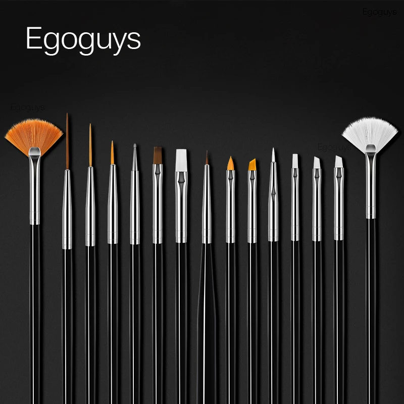 15pcsNailBrushSetDottingPenGemPickingGelPaintbrushFanBuilder