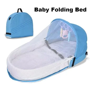 Lettino per bambini Comodo culla pieghevole antipressione con rete e tendalino Isolamento neonato Culla da viaggio biomimetica per esterni