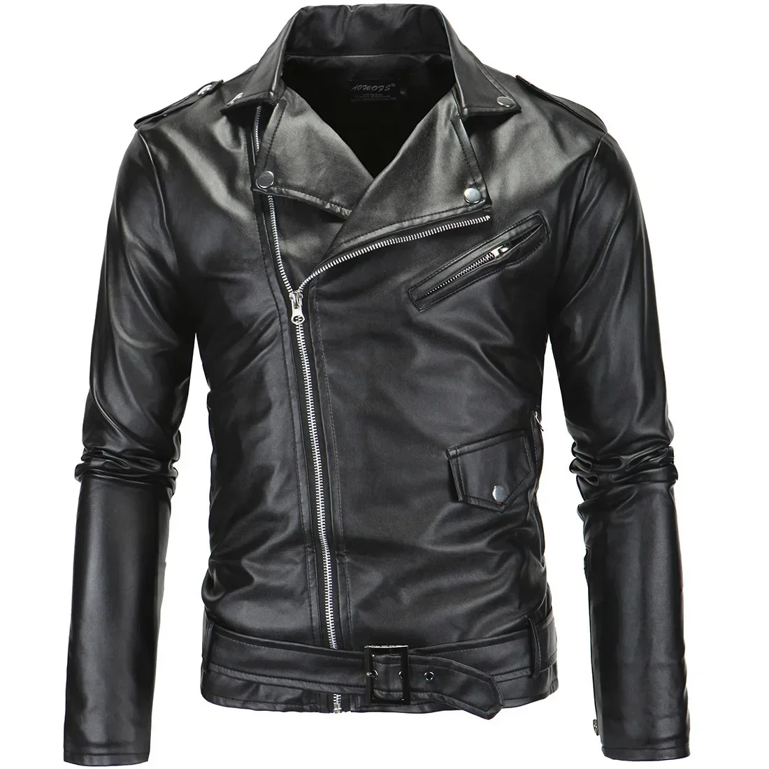 

Men Slim White Leather Jackets Oblique Zipper Motorcycle Jackets New Men Outwear Moto Biker PU Leather Coats Size 4XL