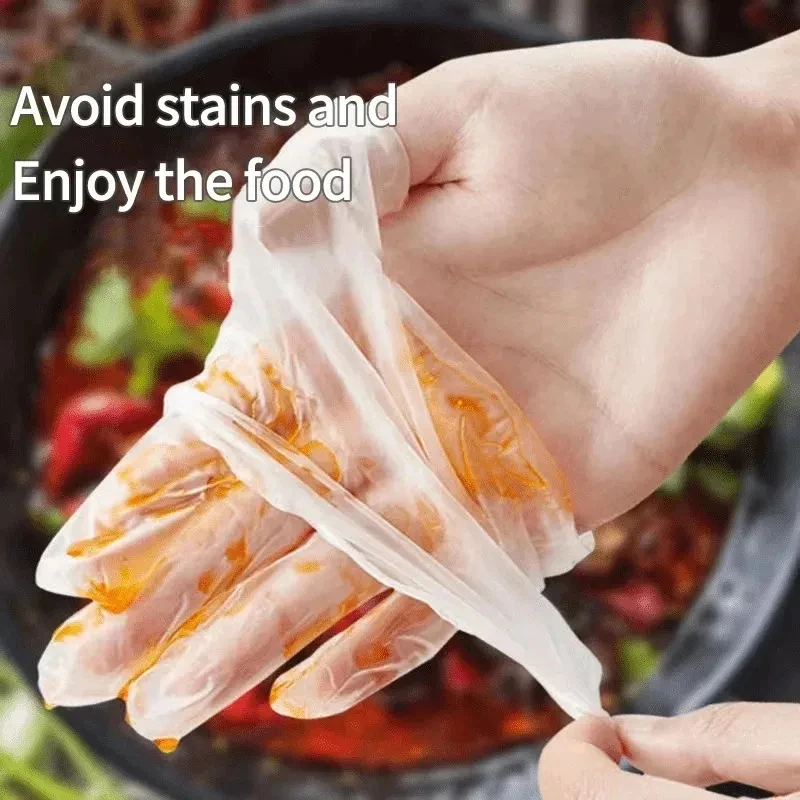 100pcs Disposable Tpe Gloves Transparent Thickened Multifunctional Food Grade Protective Gloves Kitchen Supplies Bathroom Clean 3