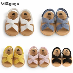 VISgogo Baby Girls Sandals Infant Newborn Bowknot Crib Shoes Summer Soft Sole Anti-Slip First Walking Shoes Prewalker