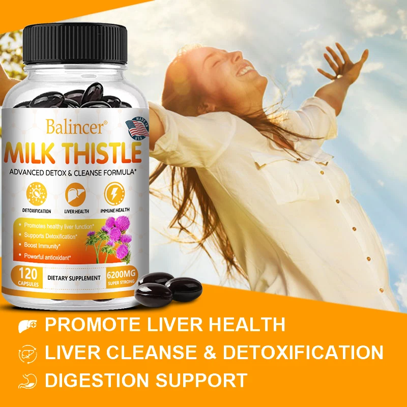 Balincer Milk Thistle Detox & Cleansing Formula 6200 Mg Supports Healthy Liver Detoxification Heat Detoxification Antioxidants