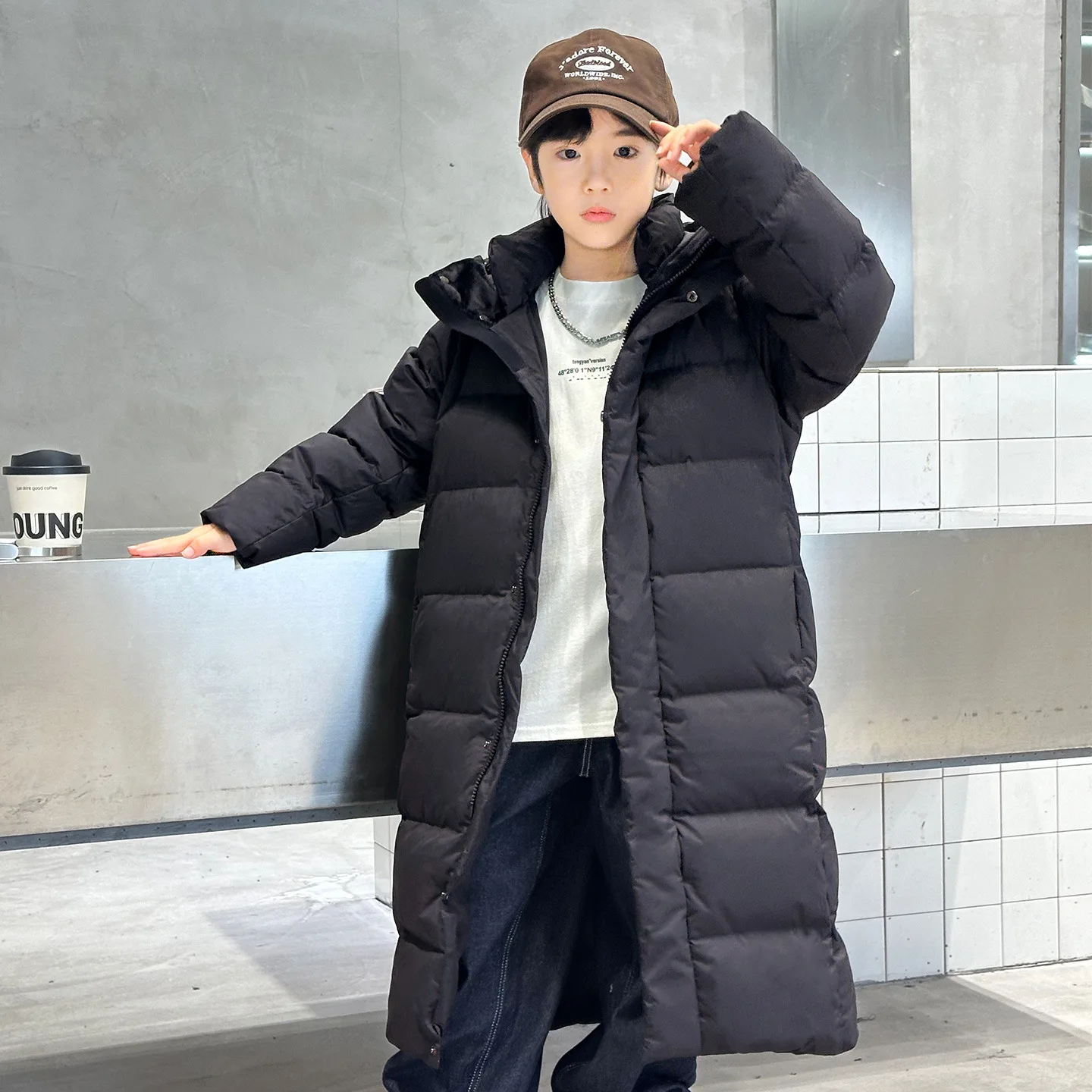 2025년 신상 아동용 다운 코튼 재킷 여아 코트 롱 오버 니 틴 코트 남아용 두꺼운 겨울옷 RM406