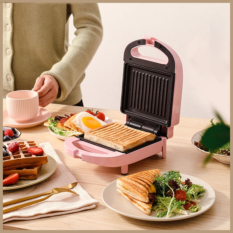 Fabricante de Sanduíche Elétrico Portátil Antiaderente Máquina Multifuncional em Casa Máquina de Café da Manhã Waffle Baking Pan Pote Rosa Cor Vermelha