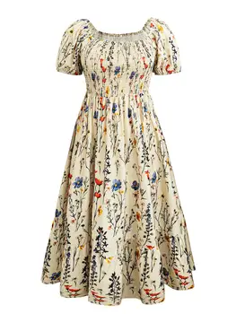 【Plus Size】 Floral Print Square Neck Dress, Boho Casual Short Sleeve Dress for Daily Holiday Vacation Wear, Women Plus Clothing