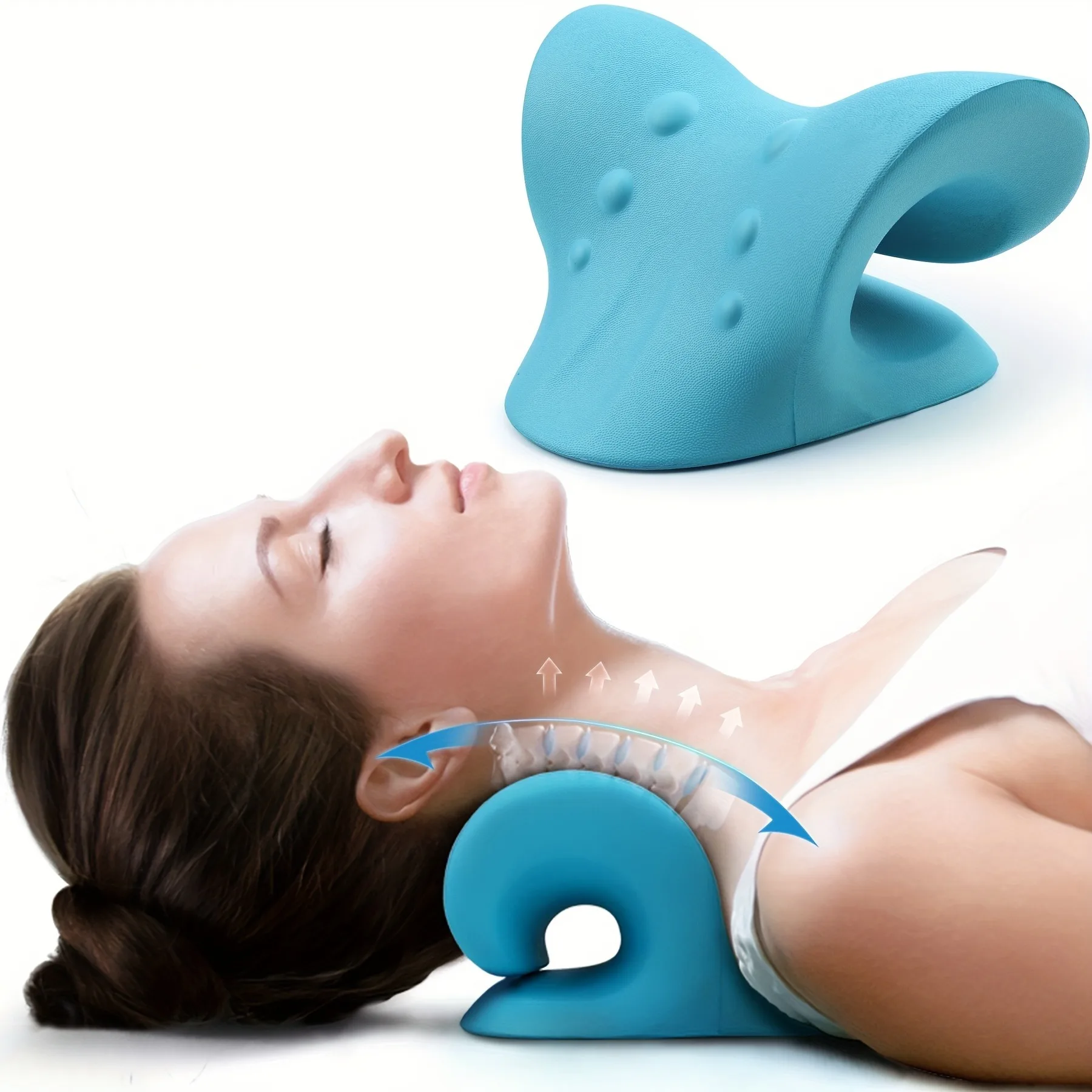 Eva Nacken- und Schulterentspanner, C-förmiges Halswirbelsäulen-Traktionsgerät, zur Entspannung der Wirbelsäulenausrichtung, Chiropraktisches Kissen, Stretcher, Massagegerät – Detail 1