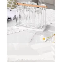Household Glass Wooden Rack Water Storage Drying Rack Tea Cups Drain Shelf Desktop Cups Organizing Rod Kitchen Accessories 2