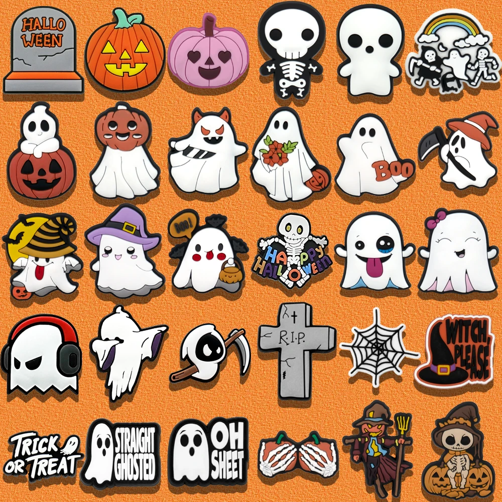 1/30 stücke Halloween Schuh Charms Ghost Hexe Schuh Dekorationen Pins für Kinder Männer Frauen Party Zubehör Schnallen behandeln oder Trick Geschenk