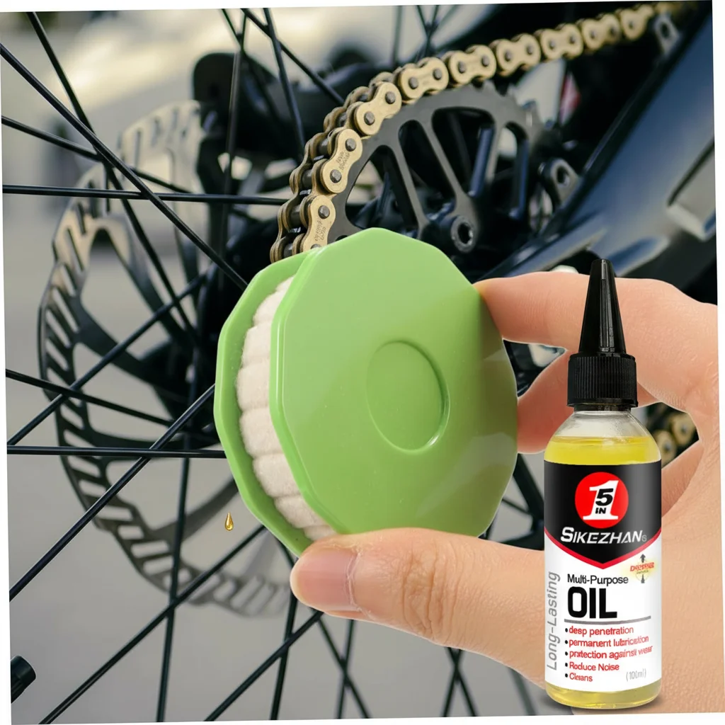 Bicycle Chain Lubrication Kit Chain Oiler Roller Tool with 100ml Bike Lubricant for MTB Road and Mountain Bikes